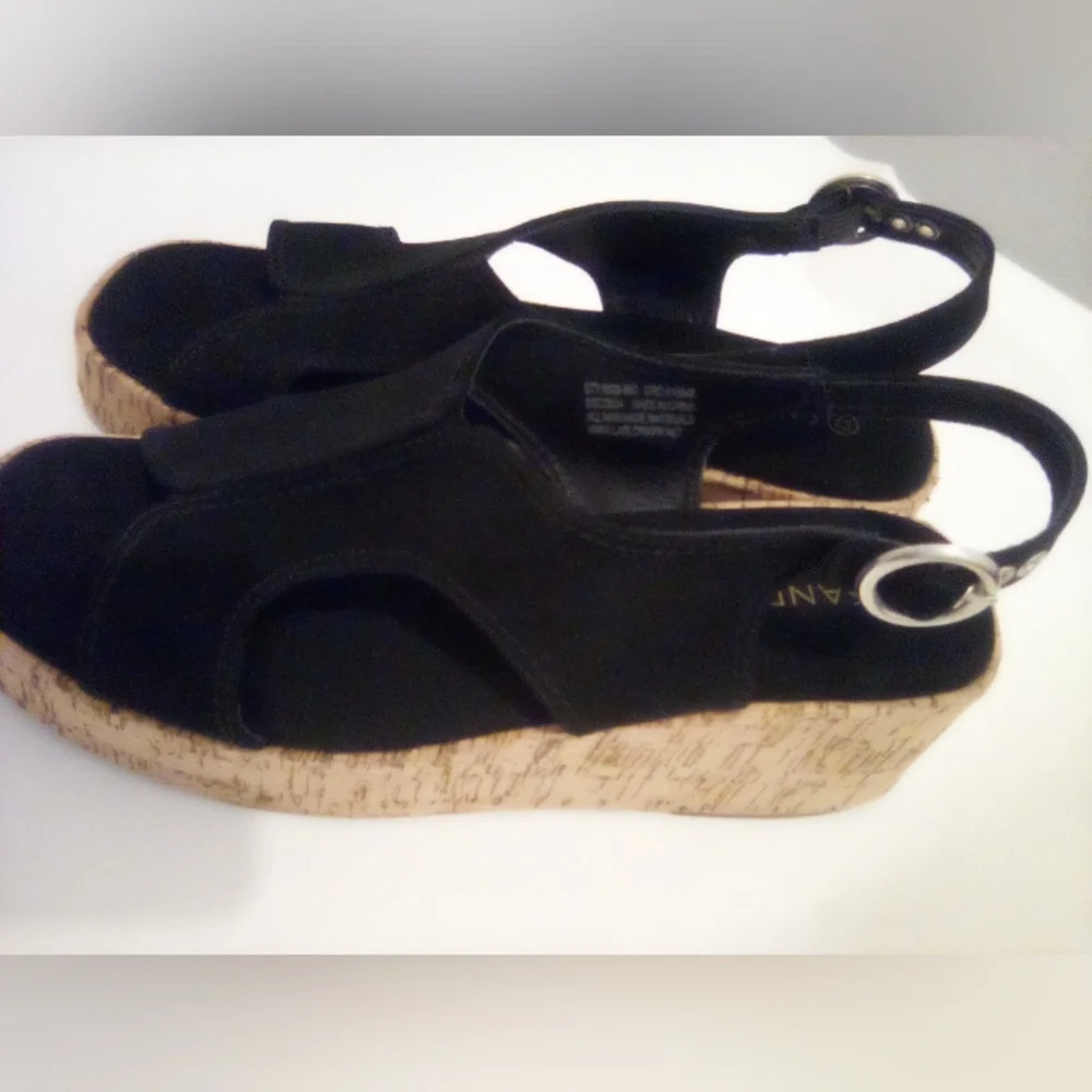 Elegant Suede Black Wedge Sandals Size 42 Casual Summer Vacation